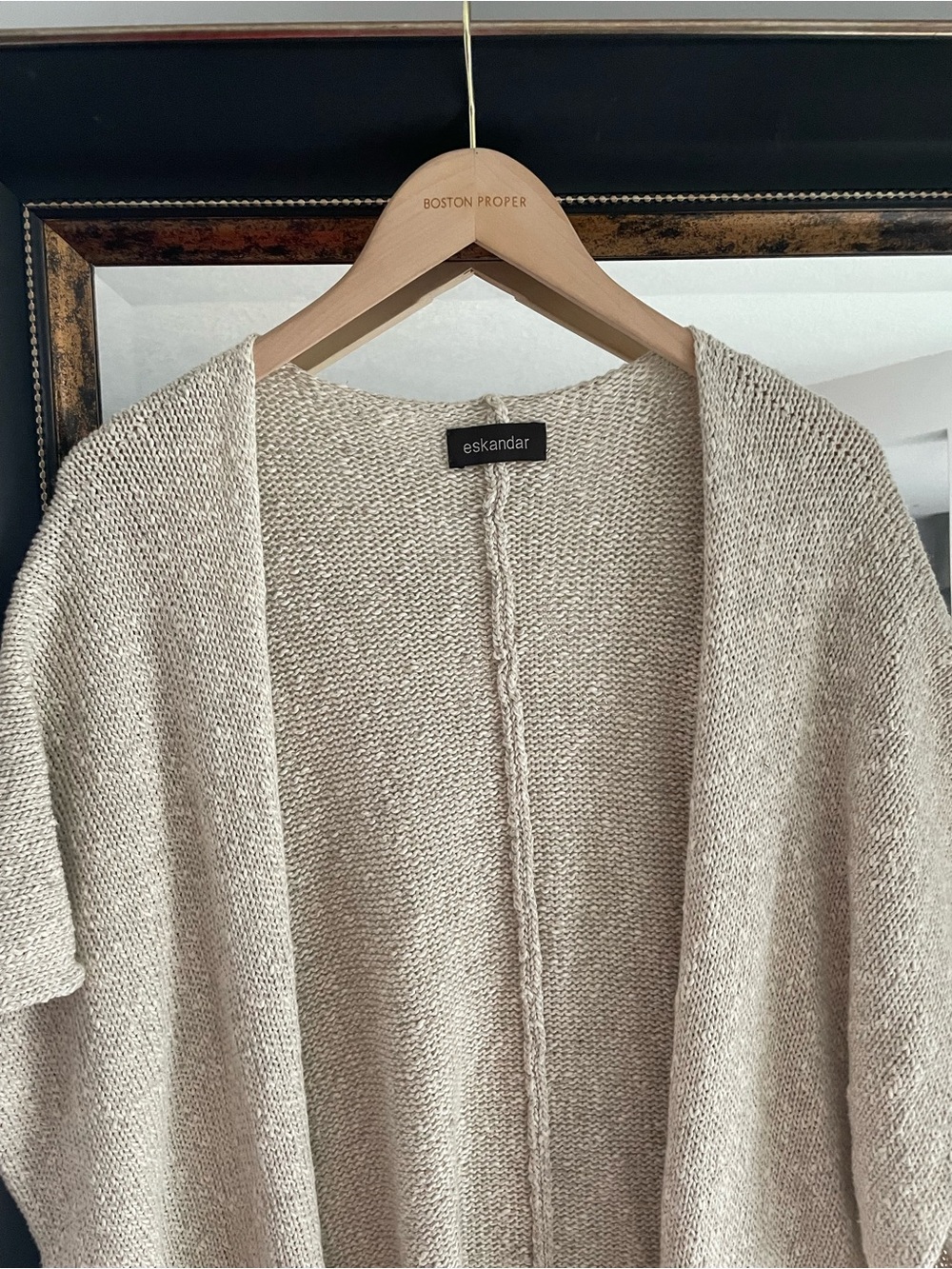 eskandar Neutral Beige Open-Front Knit Poncho - Picture 3 of 3